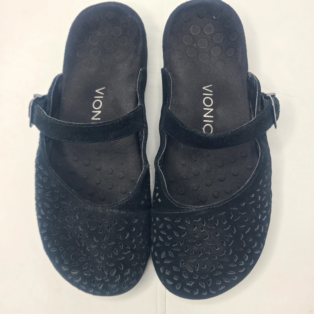 Vionic Lidia Black Suede Perforated Mary Jane Mule Clogs Womens 8 Orthaheel - Picture 6 of 9